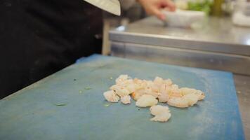 Cut Shrimps On A Chopping Board For The Preparation Of A Second Course Of Fish video
