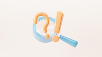 Cartoon question mark and exclamation point, chat mark, 3d rendering. video