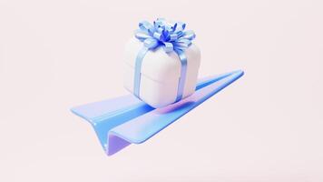 A gift on the paper plane, fast delivery, 3d rendering. video