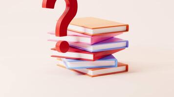 Question mark sign and book, think about a problem, find the answer, 3d rendering. video