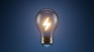 Luminous lightning sign is inside the light bulb, 3d rendering. video