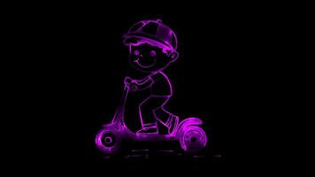 Neon frame effect, Playful Scooter on black background video