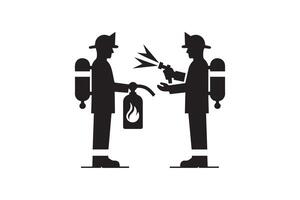 Fireman and fire extinguisher icon illustration vector