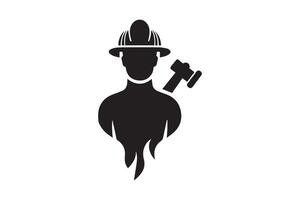 Fireman with hat and axe icon silhouette vector