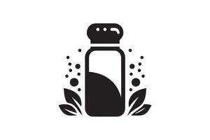 A bottle of liquid with a leaf on it vector