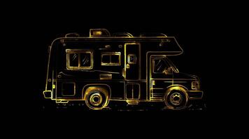 Neon frame effect, recreational vehicle with a cheerful sunroof and windows on black background video