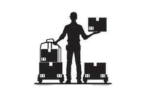 A silhouette of a man holding boxes and carrying them vector