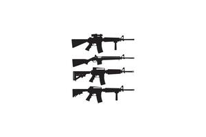 Four different guns are shown in silhouette vector