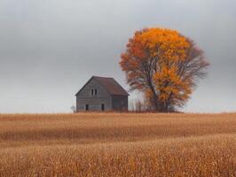 Autumn colors blend with rural charm in a quiet field landscape photo