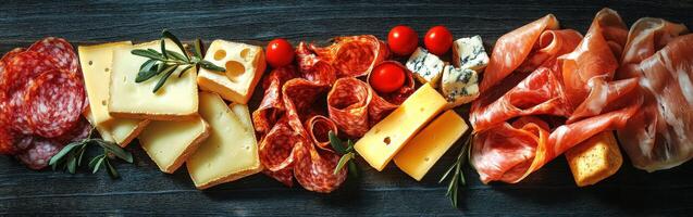 A vibrant charcuterie board of assorted meats and cheeses photo