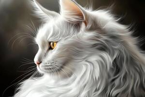 Majestic white cat with golden eyes gazing thoughtfully in soft light photo