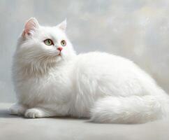 Elegant white cat sitting gracefully against a light background photo