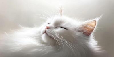 Serene white cat resting peacefully in soft light during daytime photo