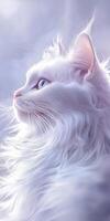 Elegant white cat gazes serenely in soft light at a calm moment photo
