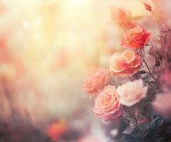 Beautiful roses blooming in a garden during soft morning light photo