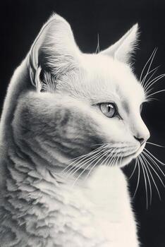 White cat portrait showcasing detailed features in soft lighting photo
