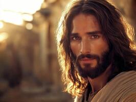 Jesus Christ portrait in a historical setting during golden hour photo