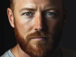 Bearded man with an intense gaze on a dark background photo
