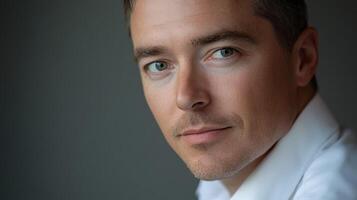 Portrait of a man in a white shirt against a neutral background photo