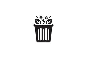 A black and white illustration of a trash can with flowers vector