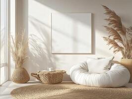 Cozy interior with natural elements and light during daytime photo