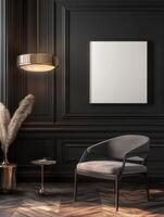 Modern interior design with a minimalist chair and pendant light photo