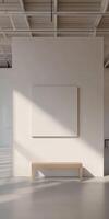 Minimalist interior with empty canvas and natural light in a gallery photo