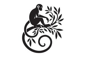 A black and white logo of a monkey sitting on a branch vector