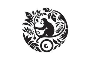 A black and white logo with a monkey in the center vector