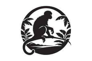 A monkey sitting on a branch in the jungle vector