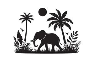 An elephant and palm trees in the jungle vector