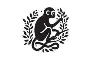 A black and white logo of a monkey sitting on a branch vector