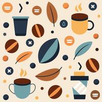 Coffee beans and cups are shown in this pattern vector