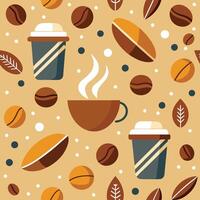 Coffee beans and coffee cups pattern vector