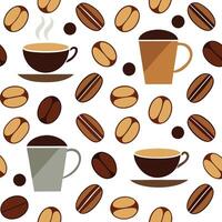 Coffee beans and cups pattern vector