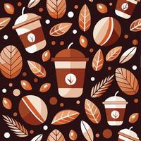 Coffee and leaves seamless pattern illustration vector