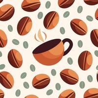Coffee beans and cup seamless pattern vector