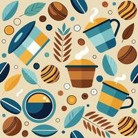 Coffee and tea seamless pattern with coffee and tea cups and saucers vector