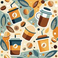 Coffee beans and coffee cups are shown in this pattern vector
