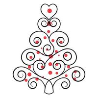 A christmas tree with red polka dots and hearts vector