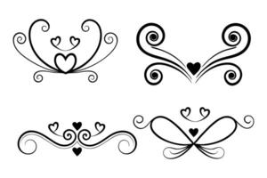 Four different designs of curly hearts swirls vector