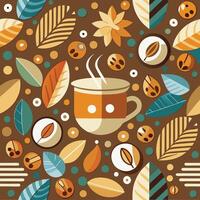 Coffee cup and leaves pattern illustration vector
