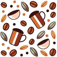 Coffee beans and cups pattern with a coffee cup and beans vector