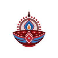 A red and blue diya is shown in the middle of the logo vector