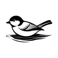 Black and white illustration of a bird sitting on a branch vector