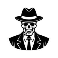 A skull wearing a hat and tie with a cigarette vector
