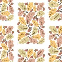 Tile seamless pattern with autumn leaves in retro 60s style. Oak leaves and acorn in vintage colors. Rectangle botanical composition isolated on white background vector