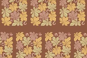 Retro tile seamless pattern with autumn leaves in retro 60s style on dark background. Chestnut leaves and berries in vintage colors. Rectangle botanical composition vector