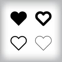 Simple heart icon set. 4 Different thicknesses and flat heart designs. Health and lover symbol. vector