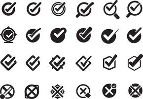 Set of Black Cross Mark and Check Mark Icon illustration on isolated Background. vector